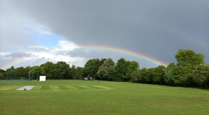 picture of holloway hill recreation centre godalming cricket pitch and rainbow