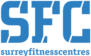 Blue SFC surrey fitness centres logo on white background